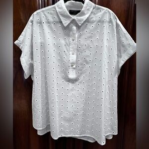 Lane Bryant White Eyelet Polo Blouse; like new - never worn